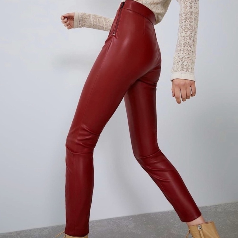 Zara pleather Maroon Pants - Picture 3 of 12
